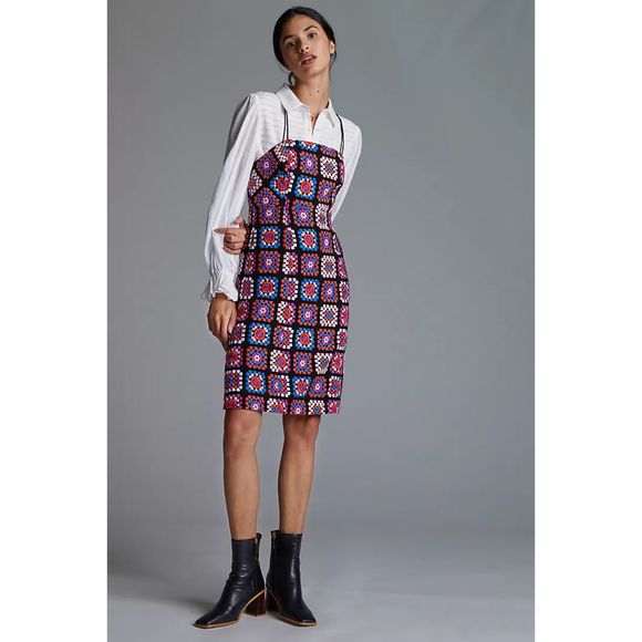 Anthropologie Granny Square Crochet Midi Dress Size 8 - Picture 4 of 9